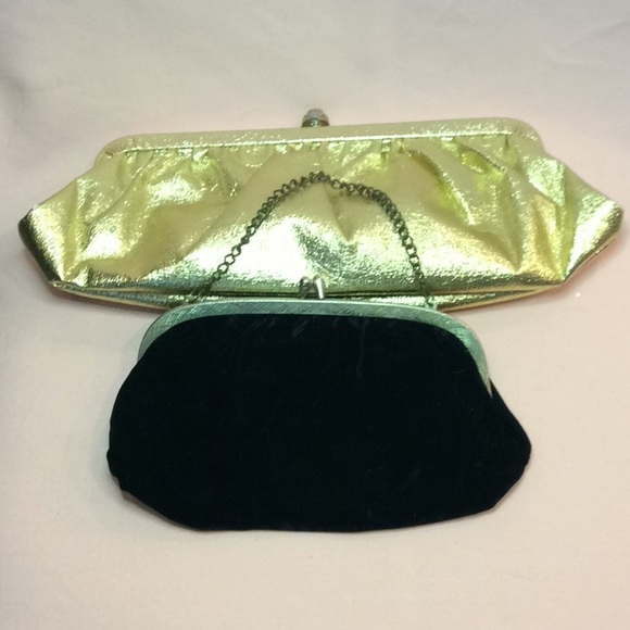 FINAL SALE PRICE Evening Bag Lot - Gold Clutch & Black Velvet Bag - Picture 1 of 7